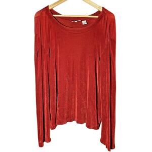 Chicos Travelers Women's Tunic Top Large Rust Long Sleeve Travel no wrinkle boho